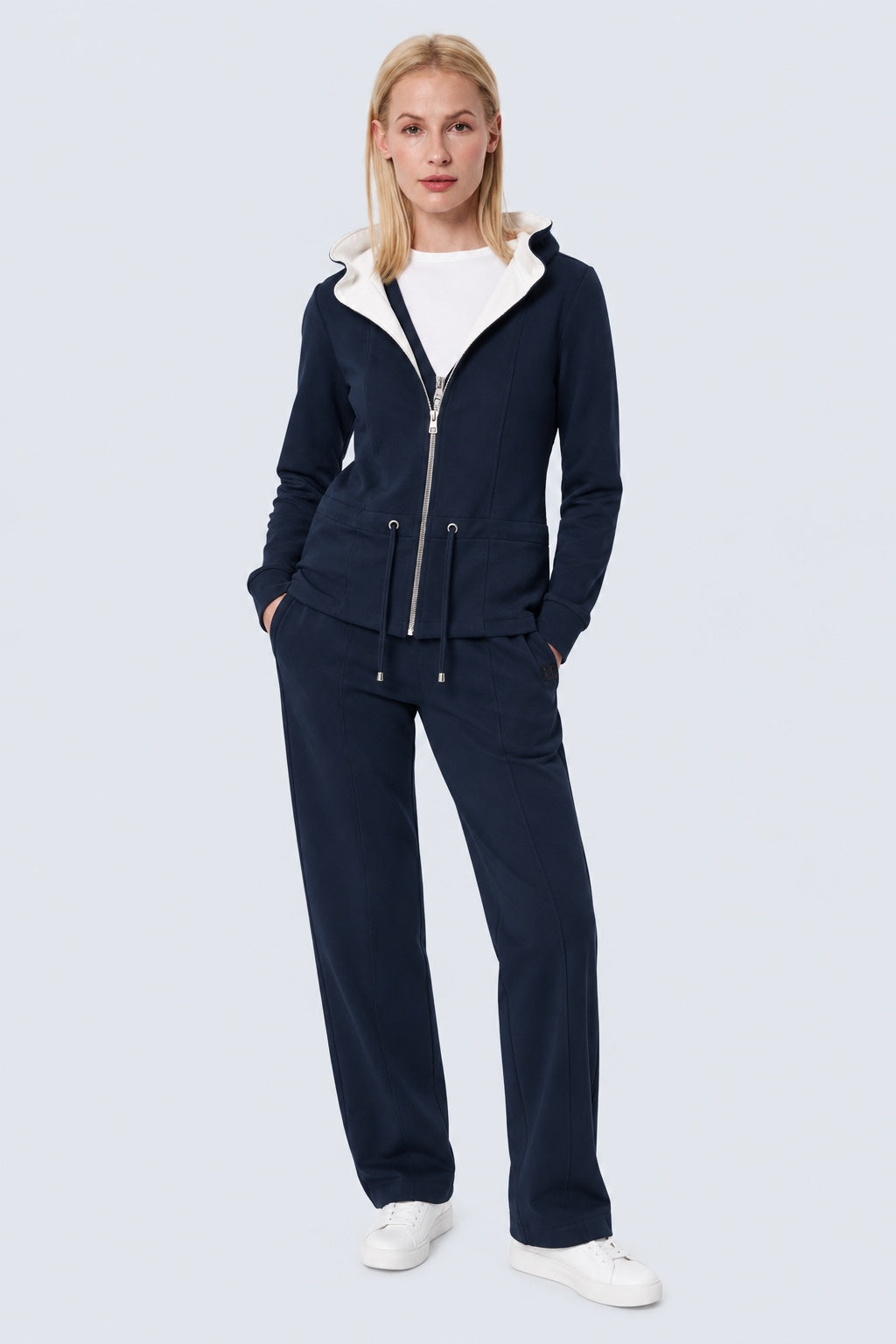 Sweat‑Jacke mit Kapuze aus Baumwolle‑Modal‑Mix in navy combi 1, Ansicht 2