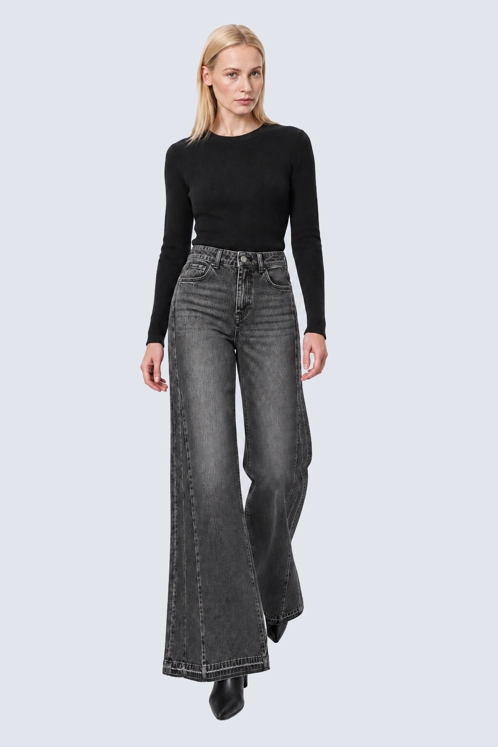 Flared Jeans aus Baumwolle mit Teilungsnähten in grey