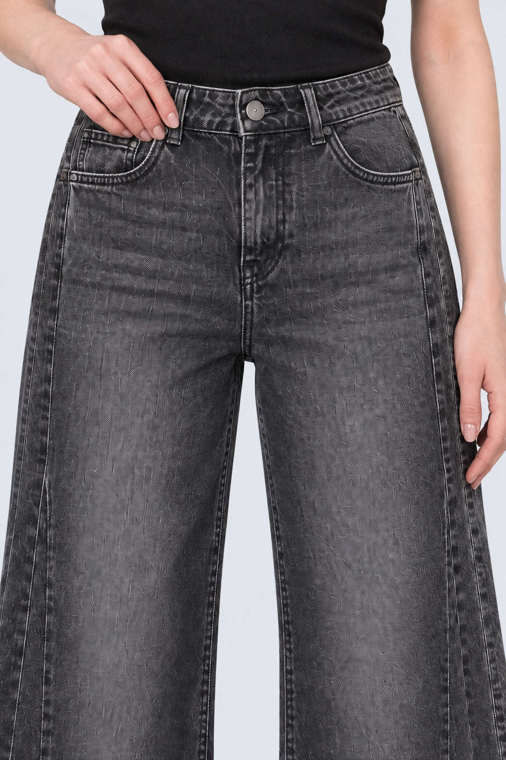 Flared Jeans aus Baumwolle mit Teilungsnähten in grey, Ansicht 3