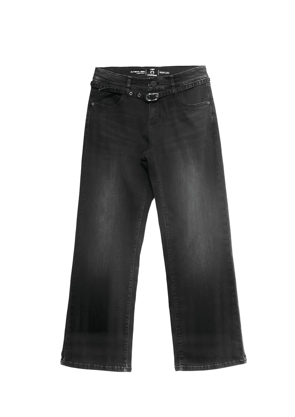 Eve Wide Leg Jeans aus Baumwoll-Mix mit Gürtel in Black Denim in black