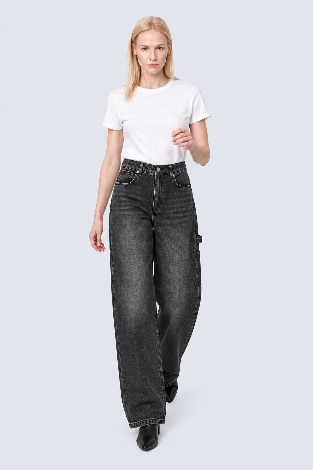 Wide‑Leg‑Jeans aus Baumwolle im Workwear‑Look mit Hammerschlaufe in black