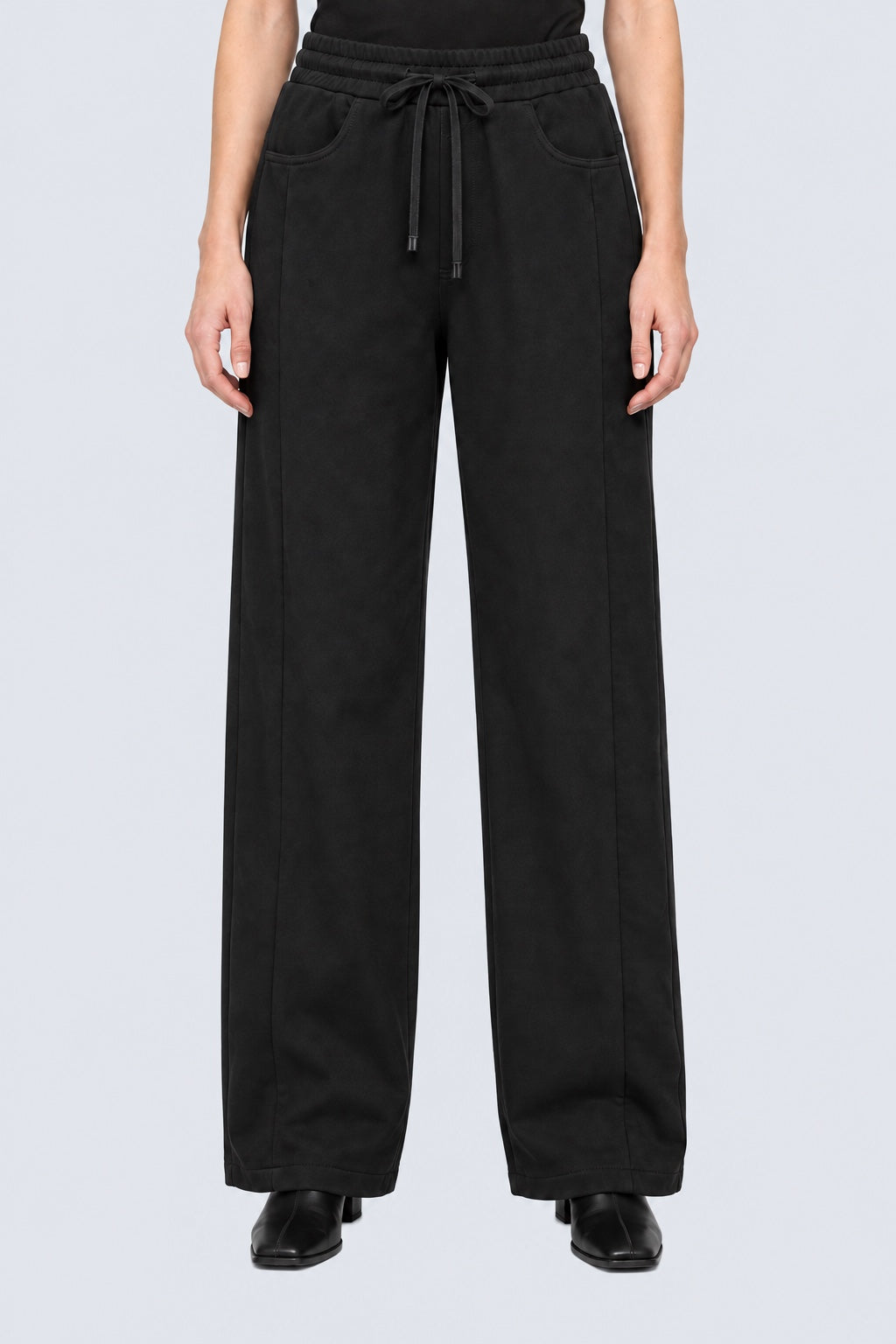 Wide‑Leg‑Hose aus Baumwolle mit elastischem Bund und Tunnelzug in black combi 1, Ansicht 2