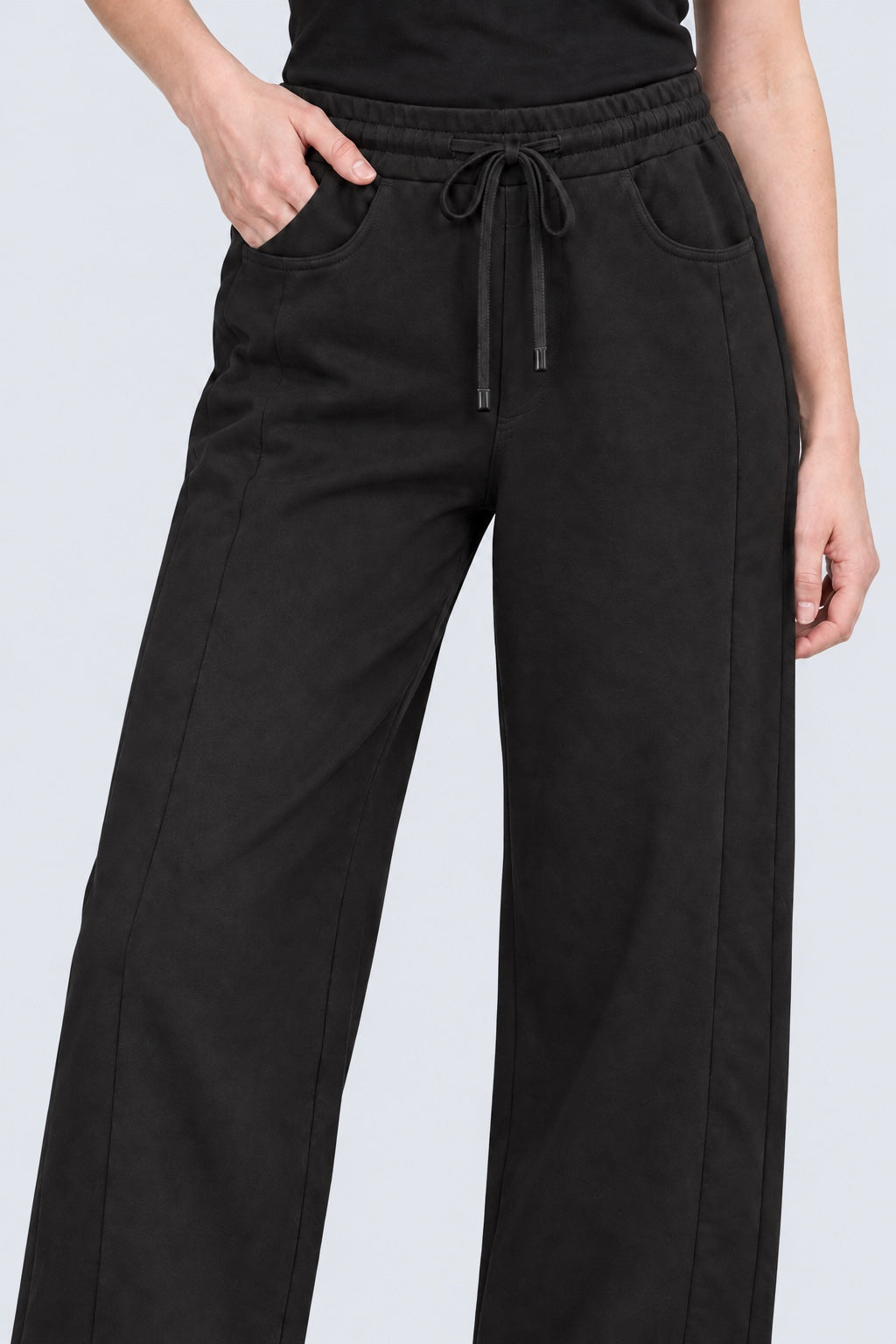 Wide‑Leg‑Hose aus Baumwolle mit elastischem Bund und Tunnelzug in black combi 1, Ansicht 3