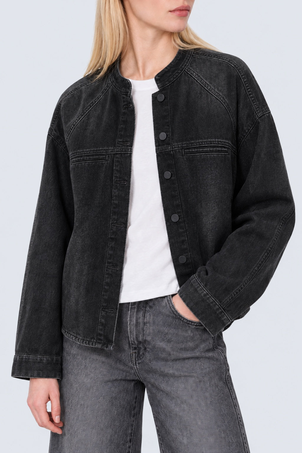 Alora Denim‑Jacke aus Baumwolle mit Stehkragen in black, Ansicht 3