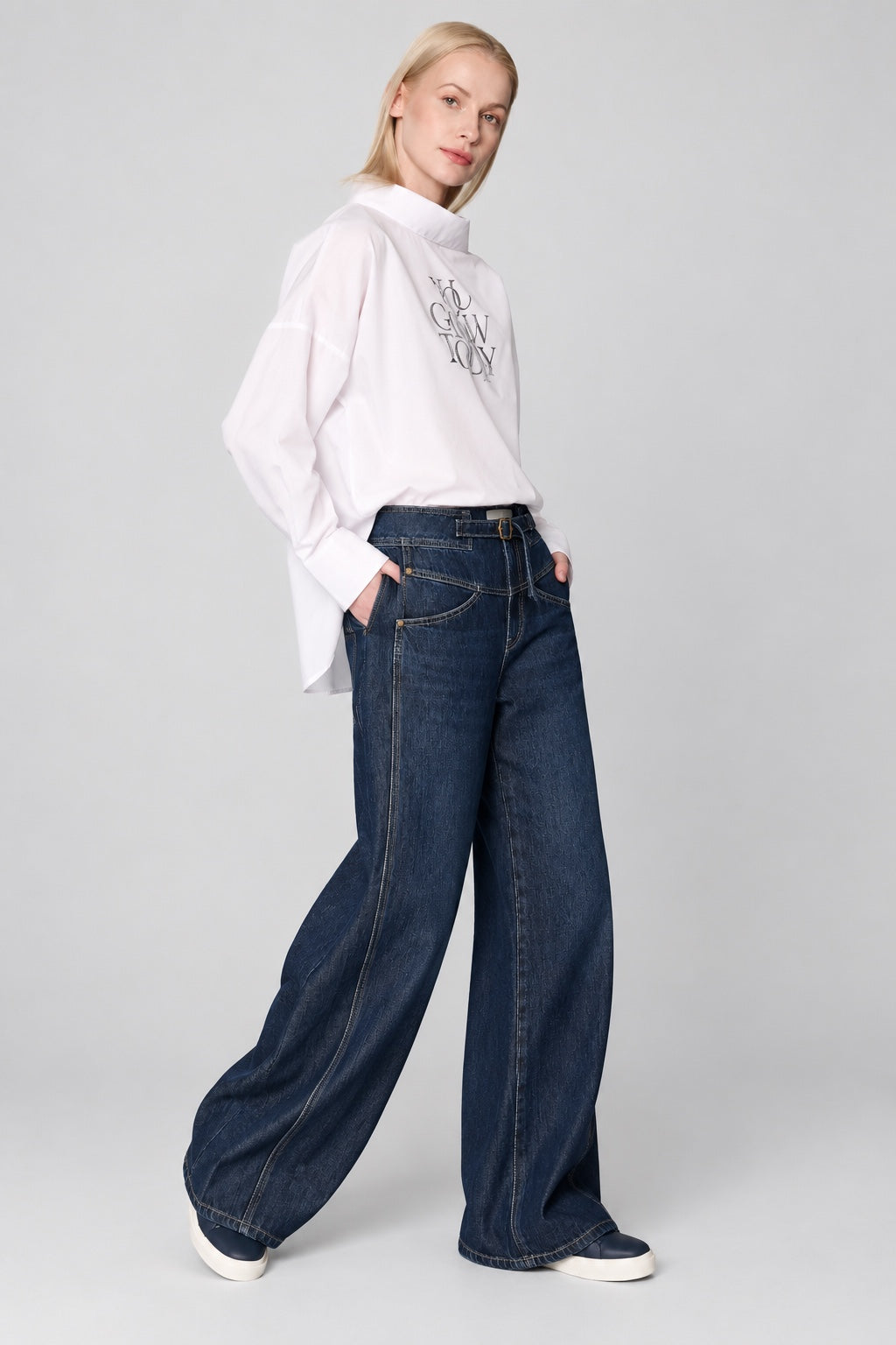 Zara Barrel Jeans aus Baumwolle mit Gürtel‑Detail in denim, Ansicht 3