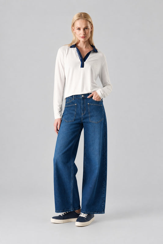 Elva Barrel Jeans aus Baumwolle mit hohem Bund und aufgesetzten Taschen in dark blue