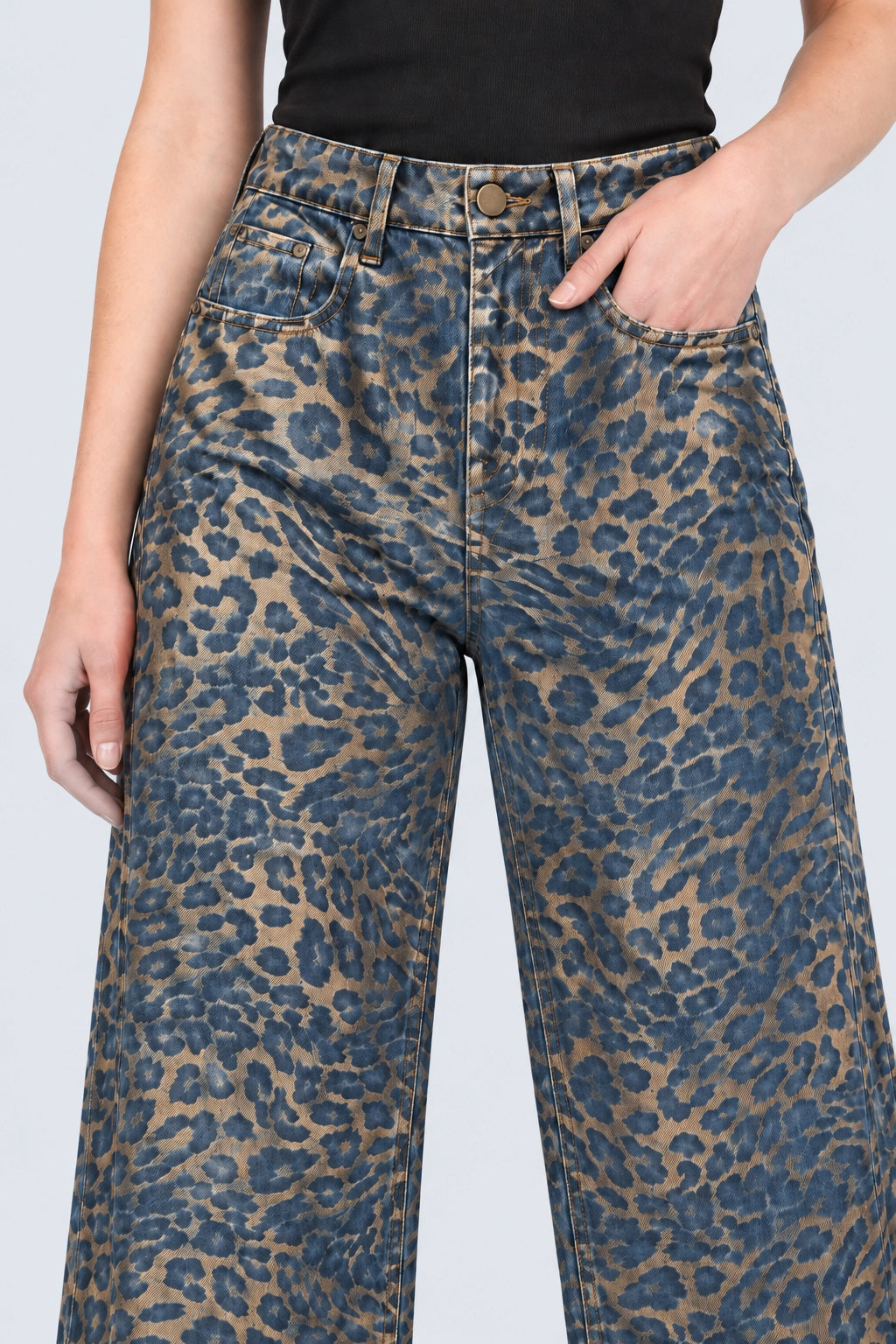 Wide Leg Jeans aus Baumwolle mit Animal‑Print in stylish cat, Ansicht 3