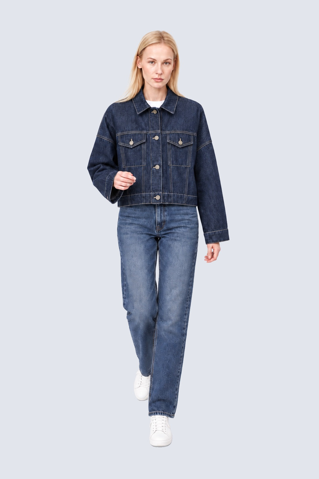 Ela Denim‑Jacke aus Viskose‑Baumwoll‑Mix mit Cropped‑Silhouette in navy