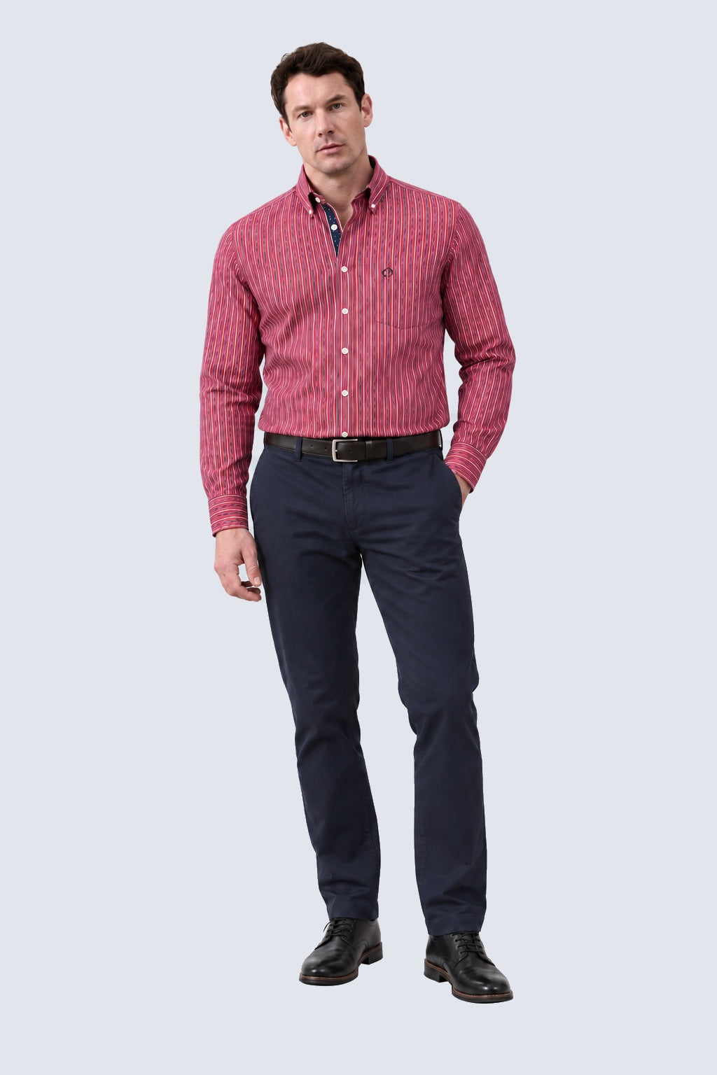 Button‑Down‑Hemd aus Baumwolle mit Streifenmuster in red stripe 1