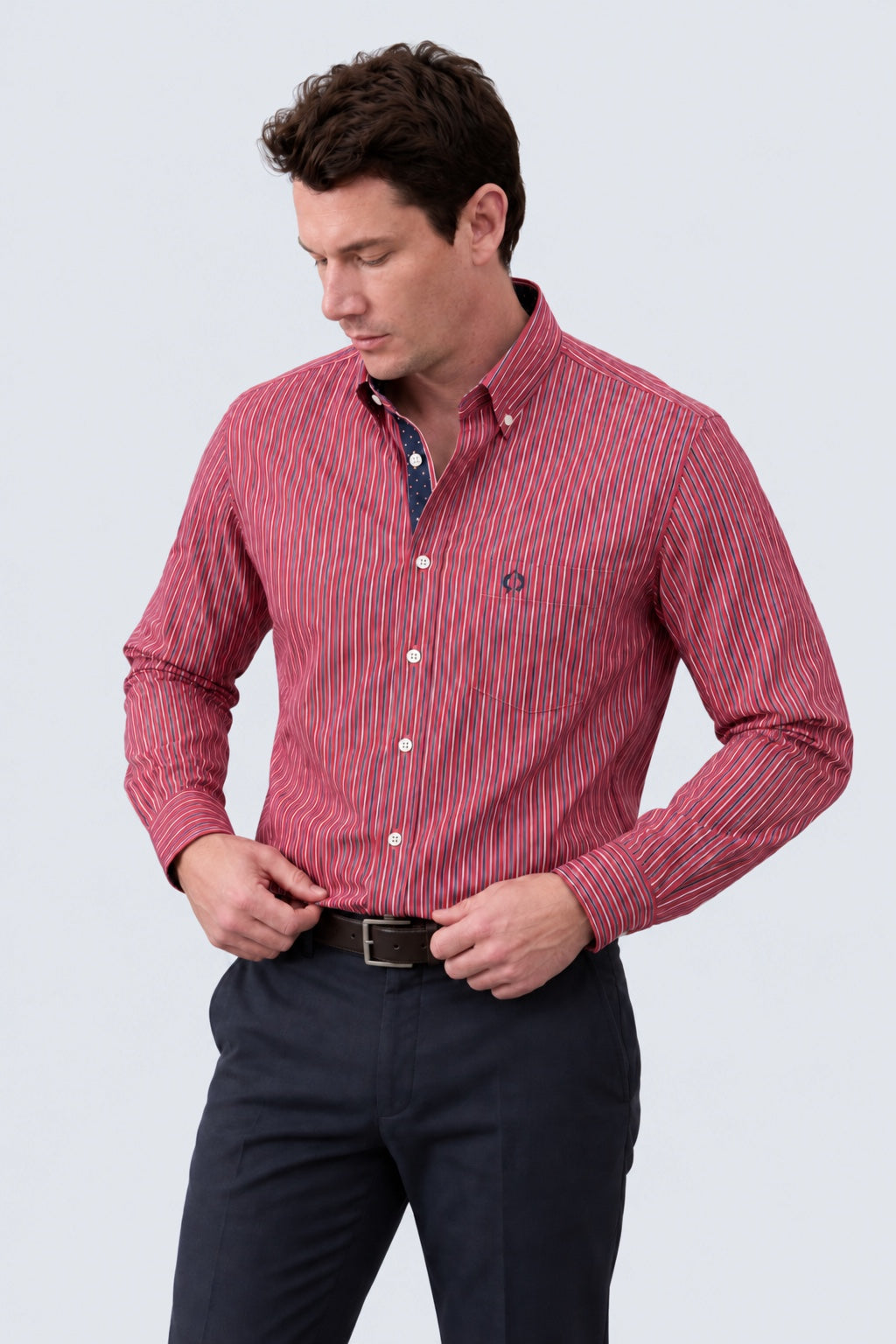 Button‑Down‑Hemd aus Baumwolle mit Streifenmuster in red stripe 1, Ansicht 2