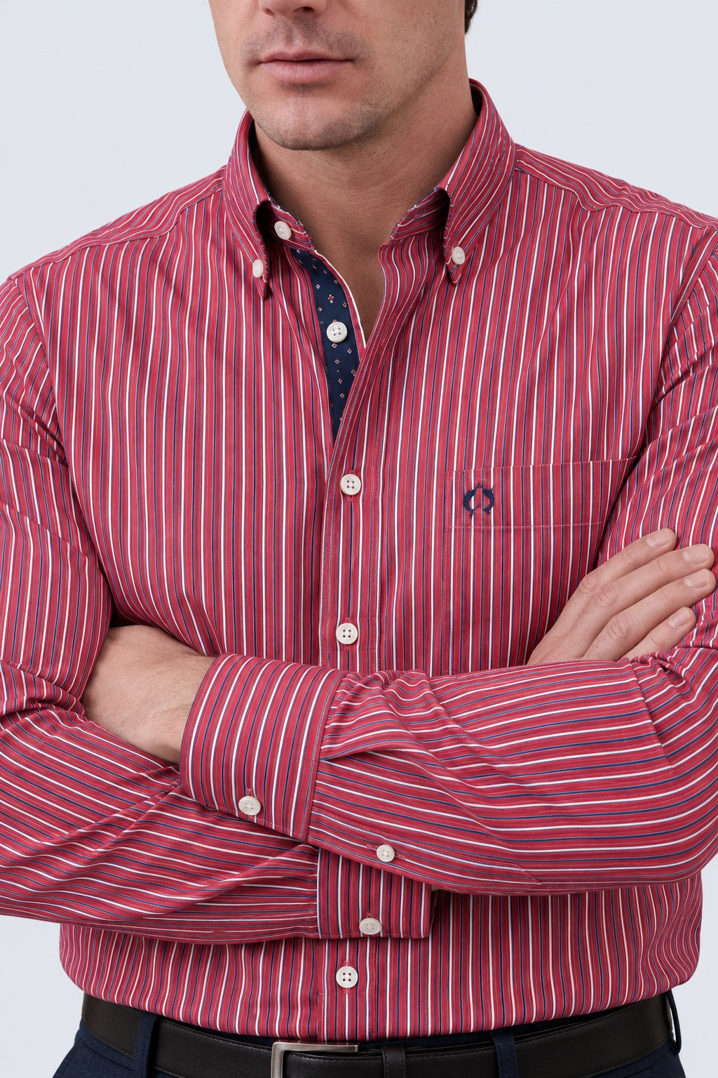 Button‑Down‑Hemd aus Baumwolle mit Streifenmuster in red stripe 1, Ansicht 3