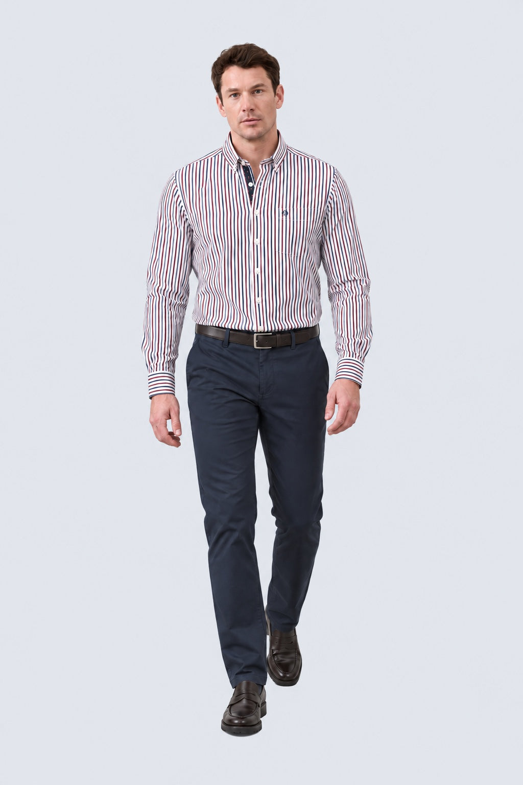 Button‑Down‑Hemd aus Baumwolle mit maritimem Streifenmuster in white stripe 1