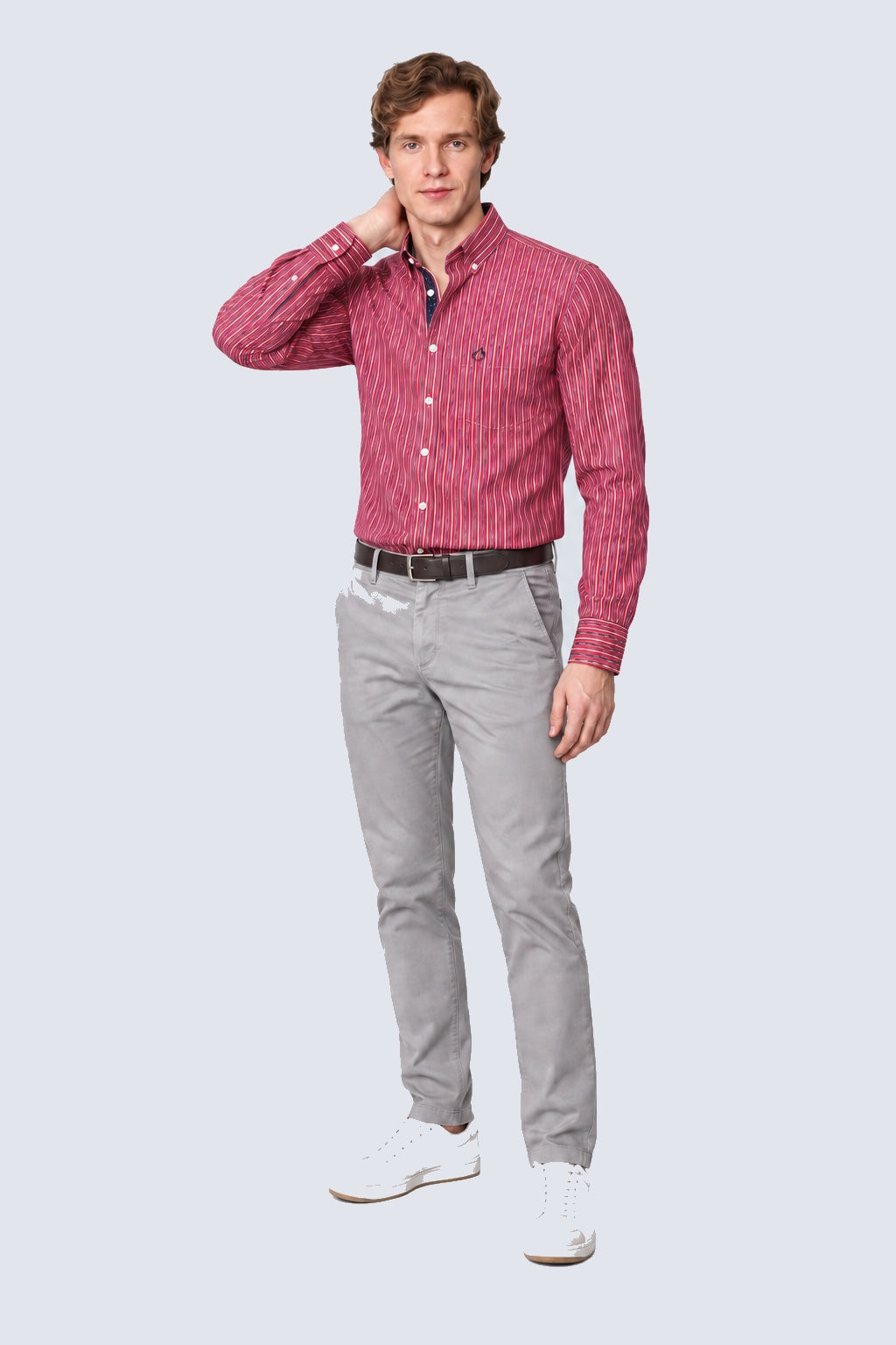Button‑Down‑Hemd aus Baumwolle mit maritimem Streifenmuster in red stripe 1