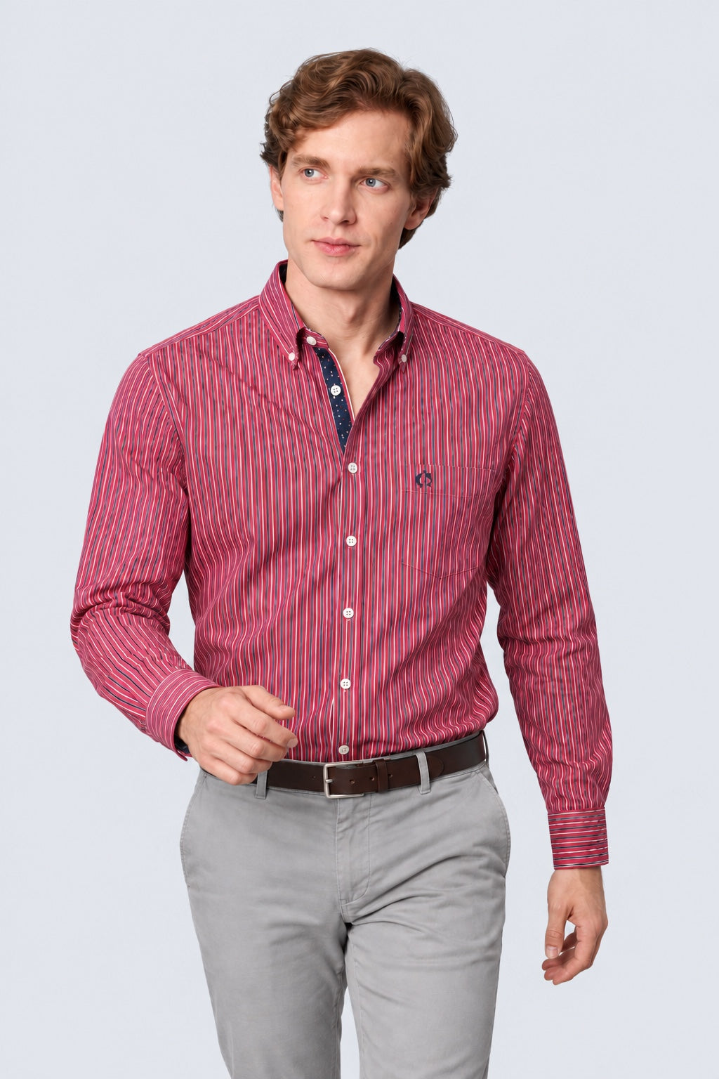 Button‑Down‑Hemd aus Baumwolle mit maritimem Streifenmuster in red stripe 1, Ansicht 2