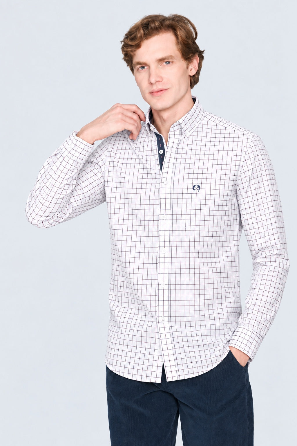 Button-Down-Hemd aus Baumwolle mit Streifenmuster und Kontrastdetails in white check 1