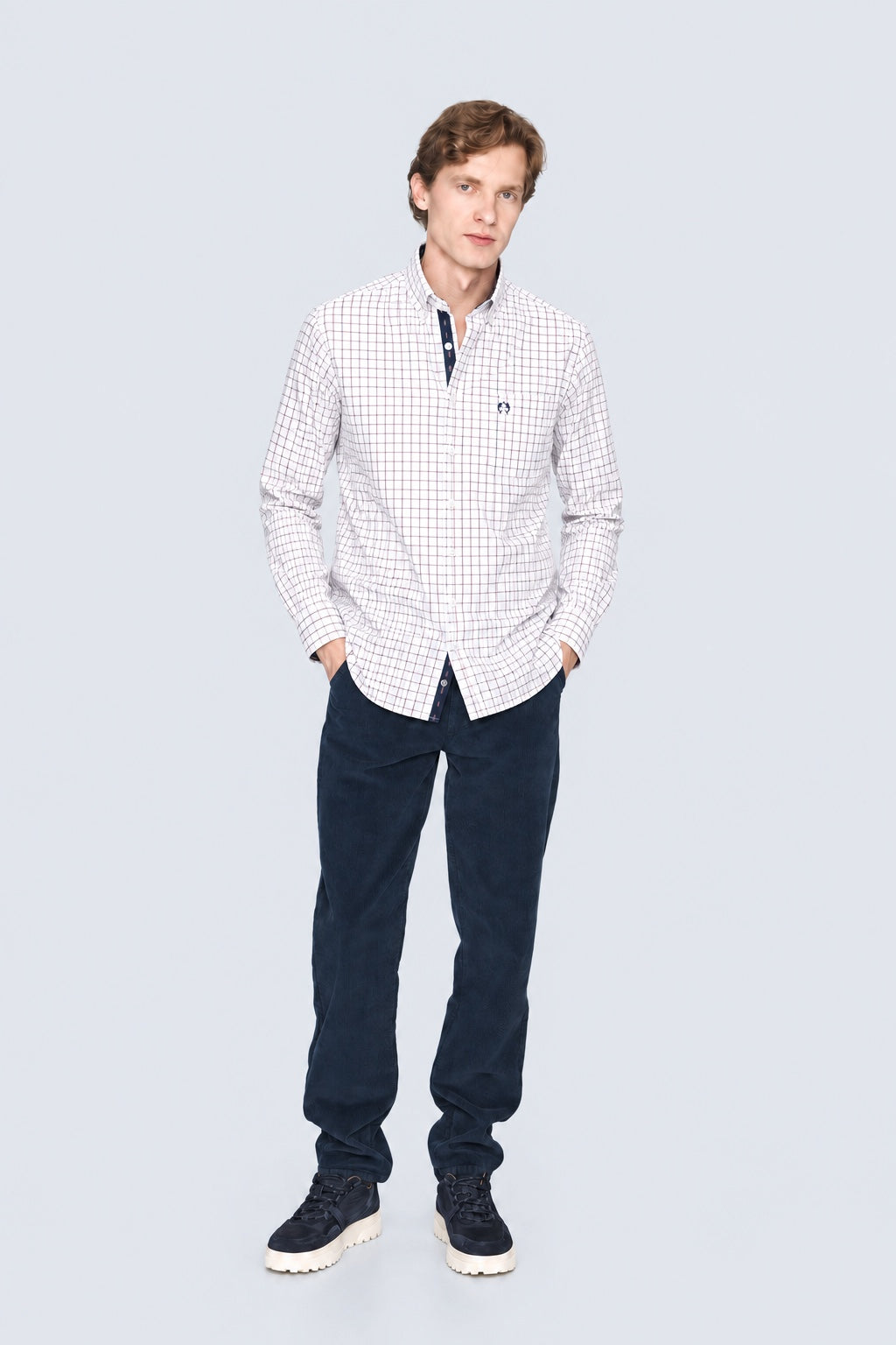 Button-Down-Hemd aus Baumwolle mit Streifenmuster und Kontrastdetails in white check 1, Ansicht 2