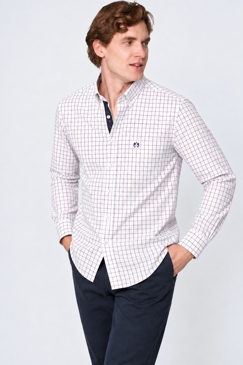 Button-Down-Hemd aus Baumwolle mit Streifenmuster und Kontrastdetails in white check 1, Ansicht 3