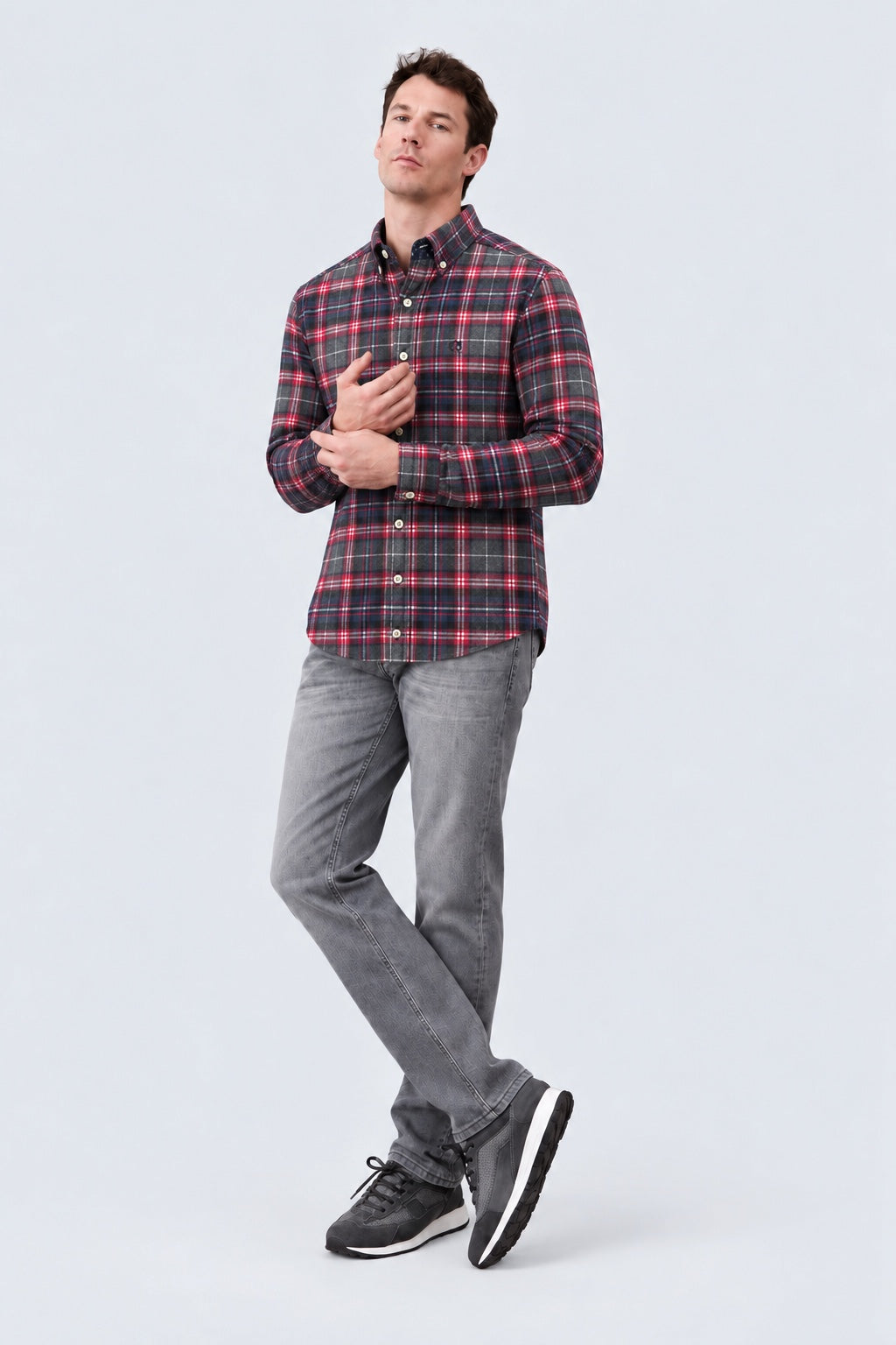 Button‑Down‑Hemd aus Baumwolle mit Karomuster in navy stripe 7, Ansicht 2