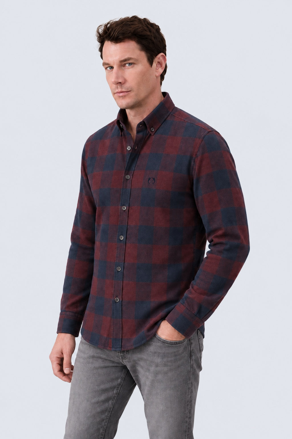 Karohemd aus Baumwolle im Buffalo‑Check mit Button‑down‑Kragen, Regular Fit in navy check 6, Ansicht 2