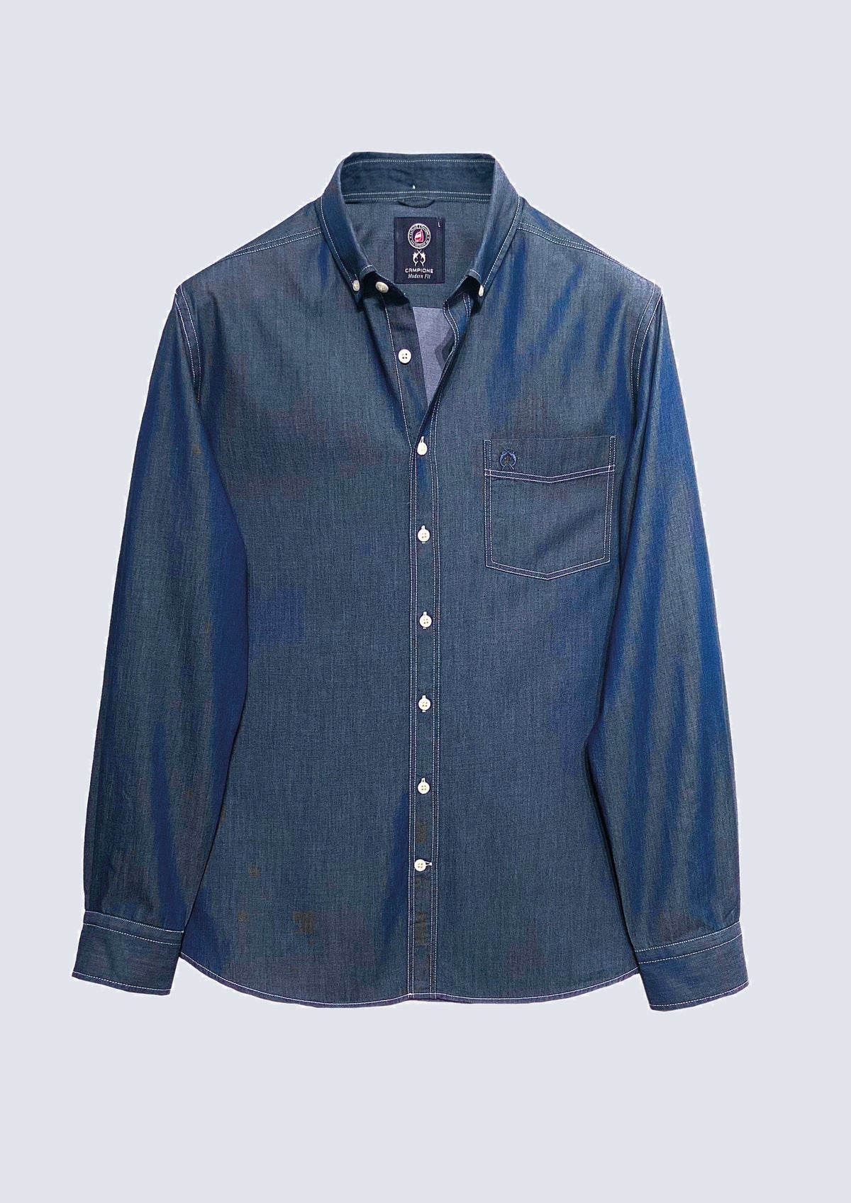 Button‑Down‑Hemd in Denim‑Optik aus Baumwolle – 79300