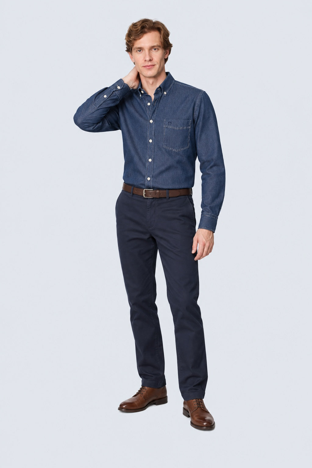 Button‑Down‑Hemd in Denim‑Optik aus Baumwolle in jeans