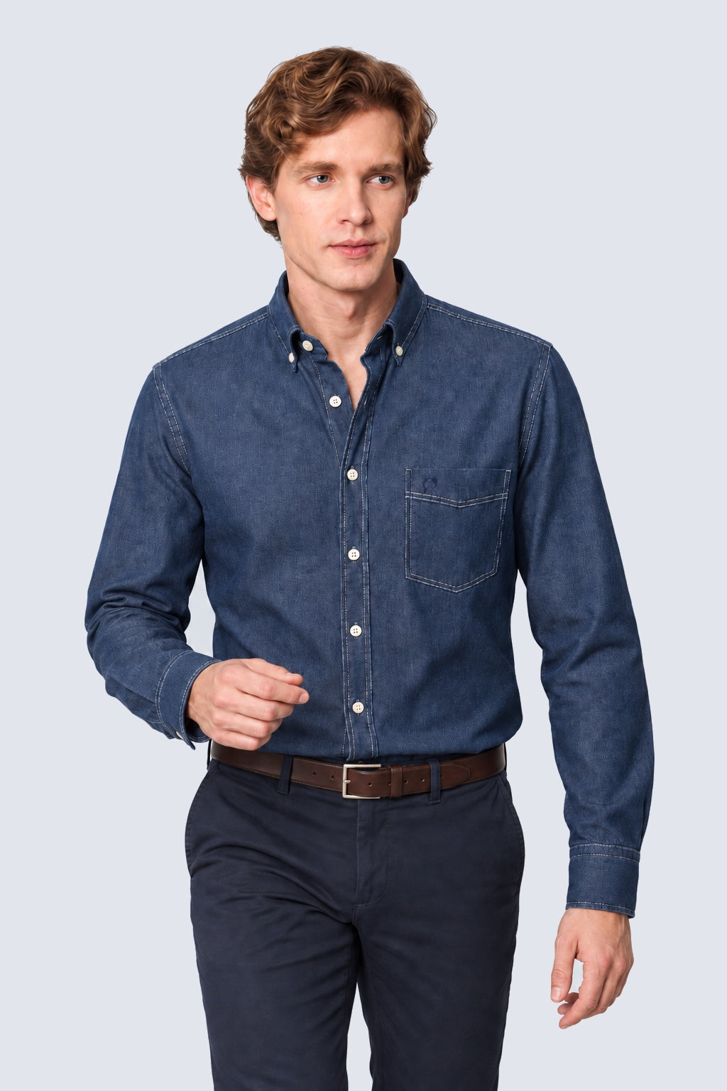 Button‑Down‑Hemd in Denim‑Optik aus Baumwolle in jeans, Ansicht 2