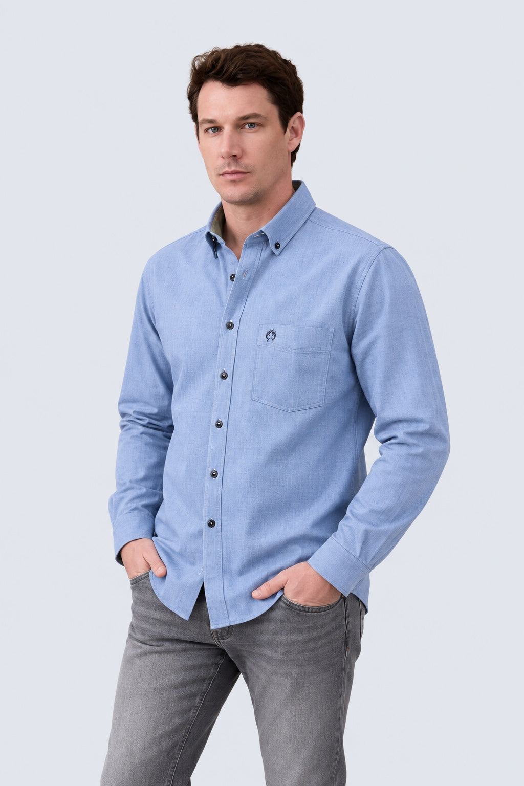 Button-Down-Hemd aus Oxford-Baumwolle mit Brusttasche in navy oxford, Ansicht 2
