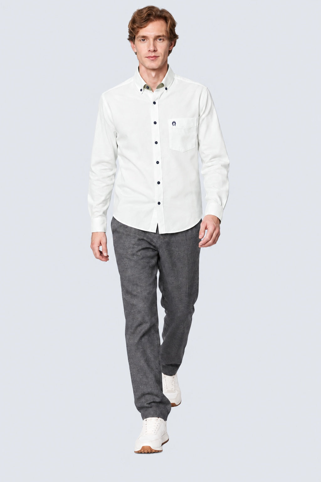 Button‑Down‑Hemd aus Baumwolle in Denim‑Optik in white oxford