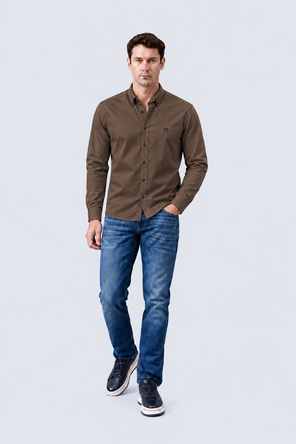 Button‑Down‑Hemd aus Baumwoll‑Stretch‑Mix in cacao, Ansicht 2