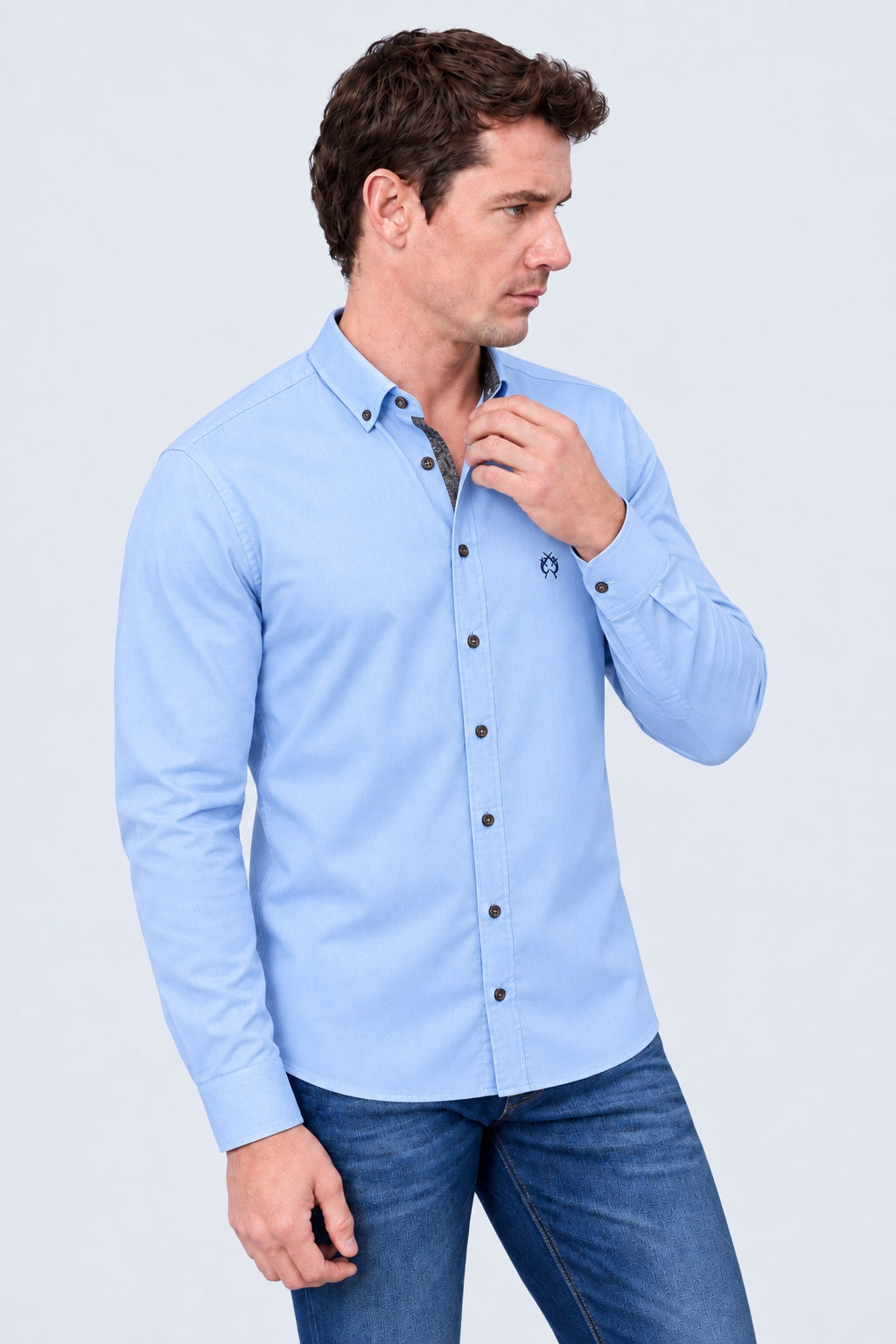 Button‑Down‑Hemd aus Baumwoll‑Stretch‑Mix in blue