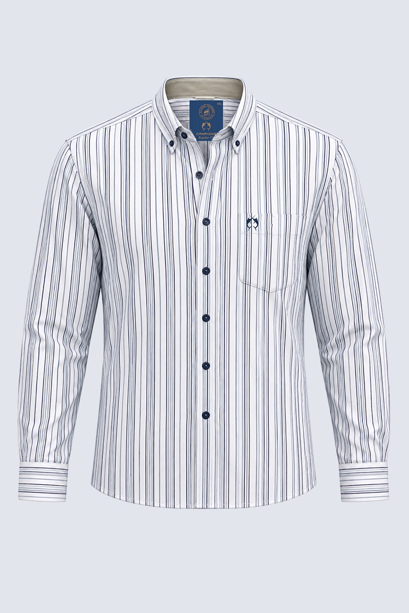 Button‑Down‑Hemd aus Baumwolle mit Streifenmuster in camel stripe 1