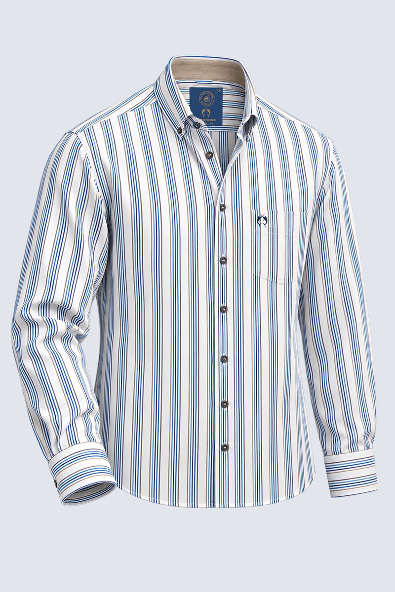 Button‑Down‑Hemd aus Baumwolle mit Streifenmuster in camel stripe 2