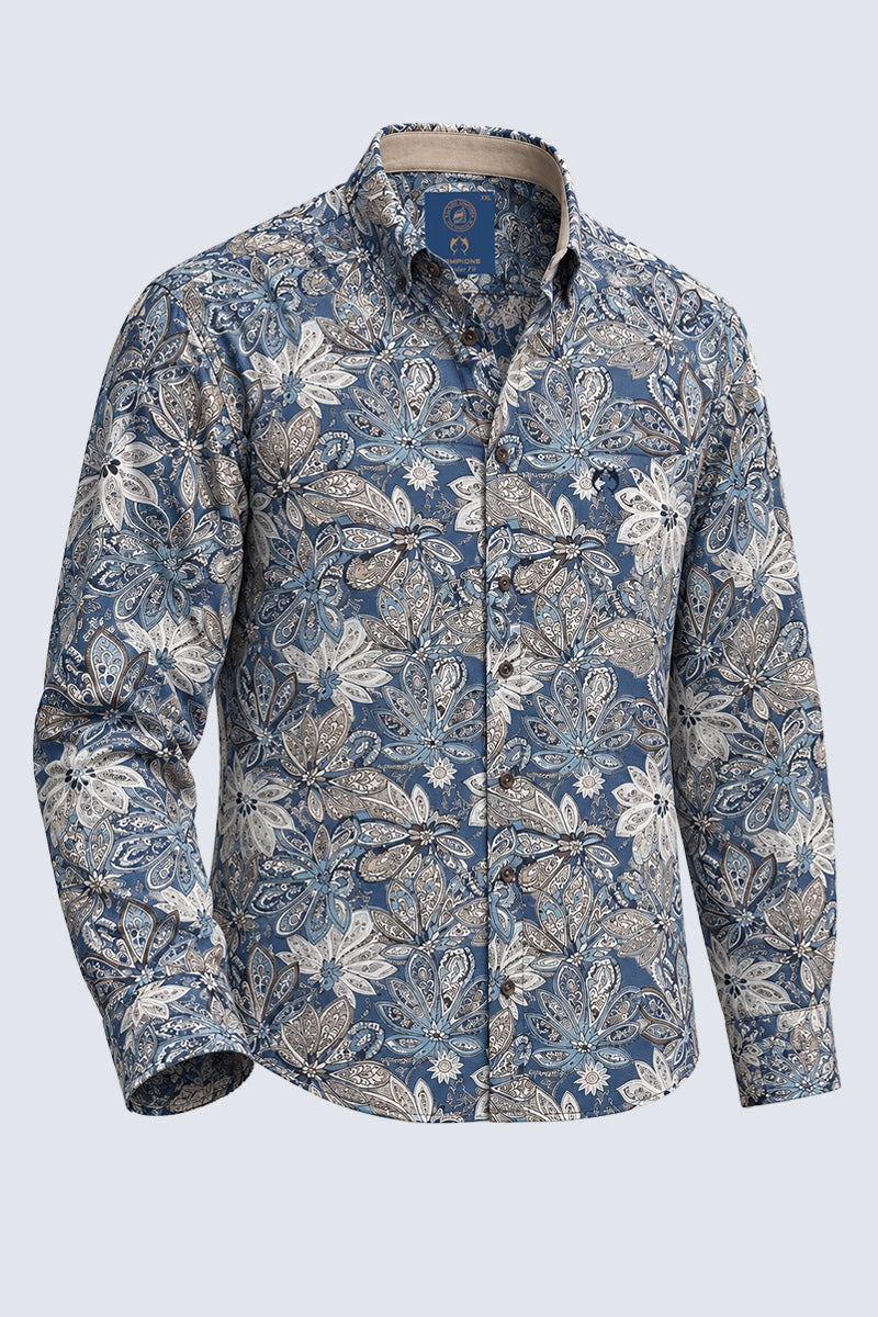 Hemd aus Baumwolle mit Paisley-Print und Button-down-Kragen, Modern Fit in denim print 1