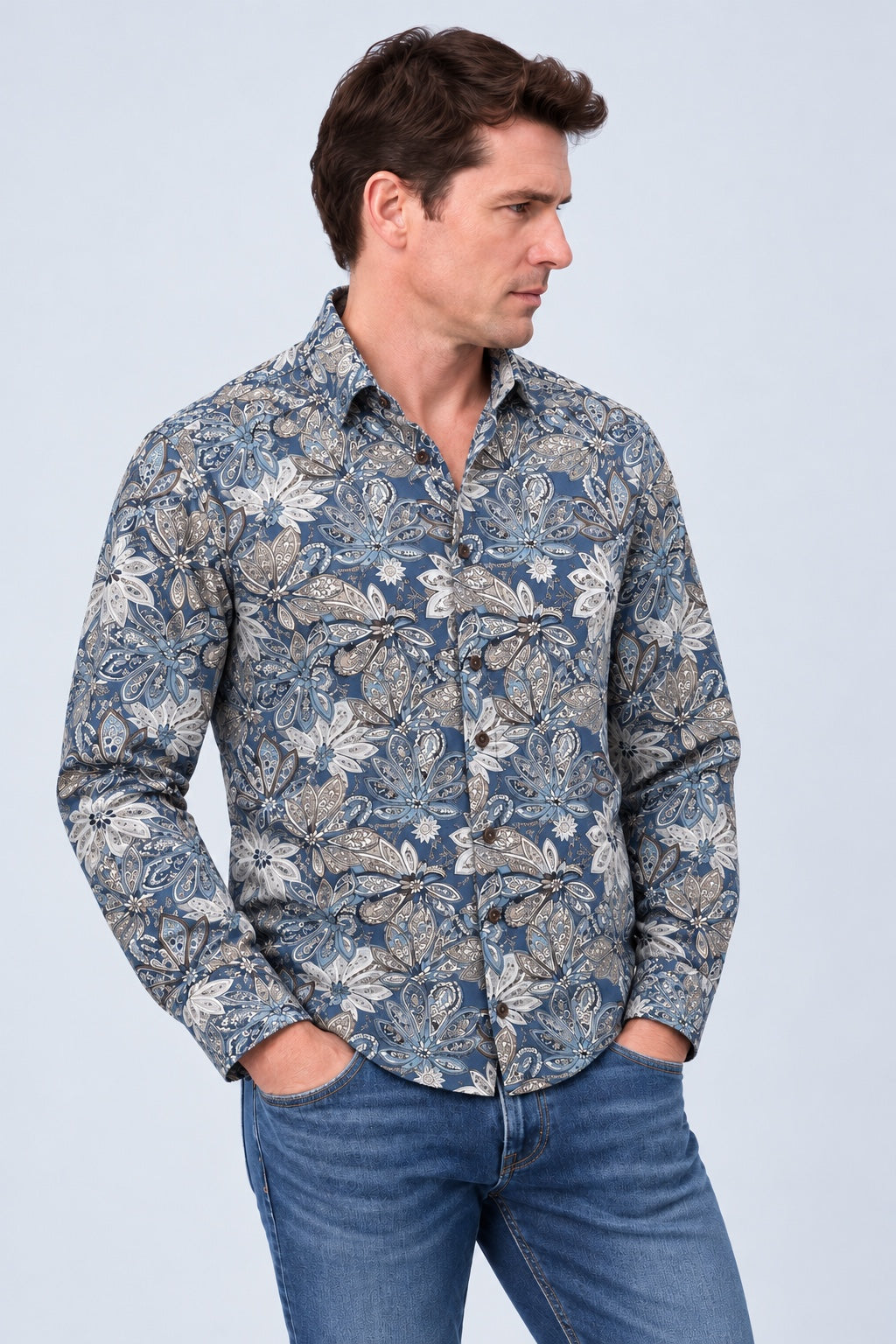 Hemd aus Baumwolle mit Paisley-Print und Button-down-Kragen, Modern Fit in denim print 1, Ansicht 2