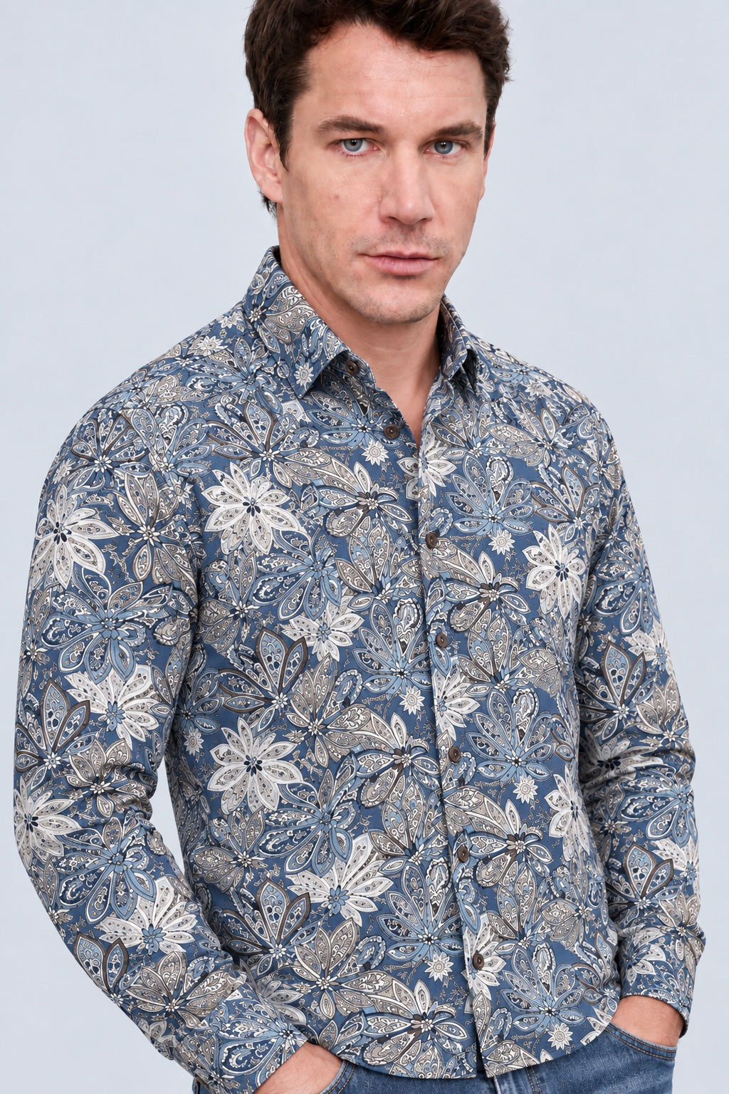 Hemd aus Baumwolle mit Paisley-Print und Button-down-Kragen, Modern Fit in denim print 1, Ansicht 3