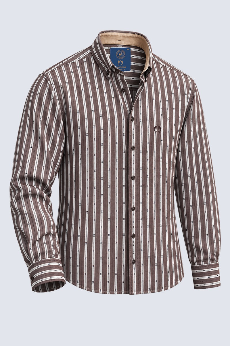 Streifenhemd aus Baumwolle mit Minimal-Muster, Modern Fit in brown print 1