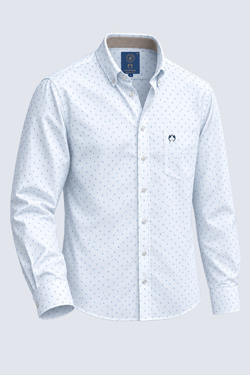 Button‑Down‑Hemd aus Baumwolle mit Mikro‑Allover‑Print in blue print 1