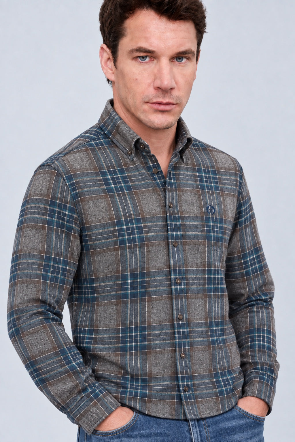 Button‑Down‑Hemd aus Baumwolle mit Karomuster in brown check 1, Ansicht 2
