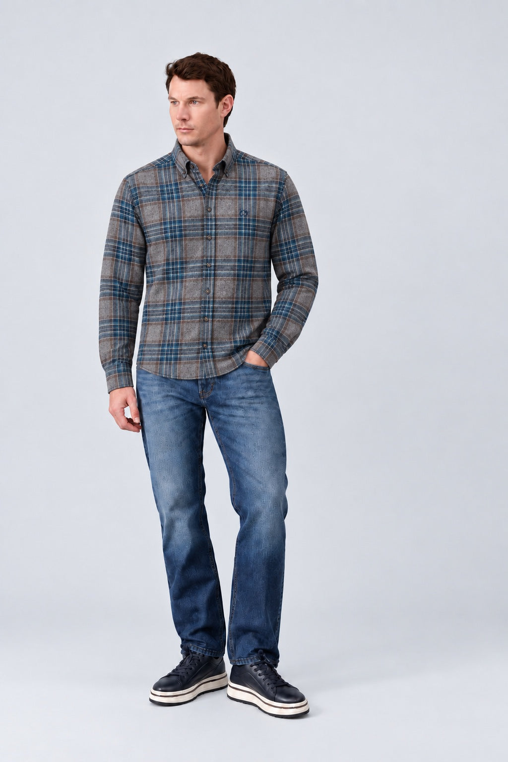 Button‑Down‑Hemd aus Baumwolle mit Karomuster in brown check 1, Ansicht 3