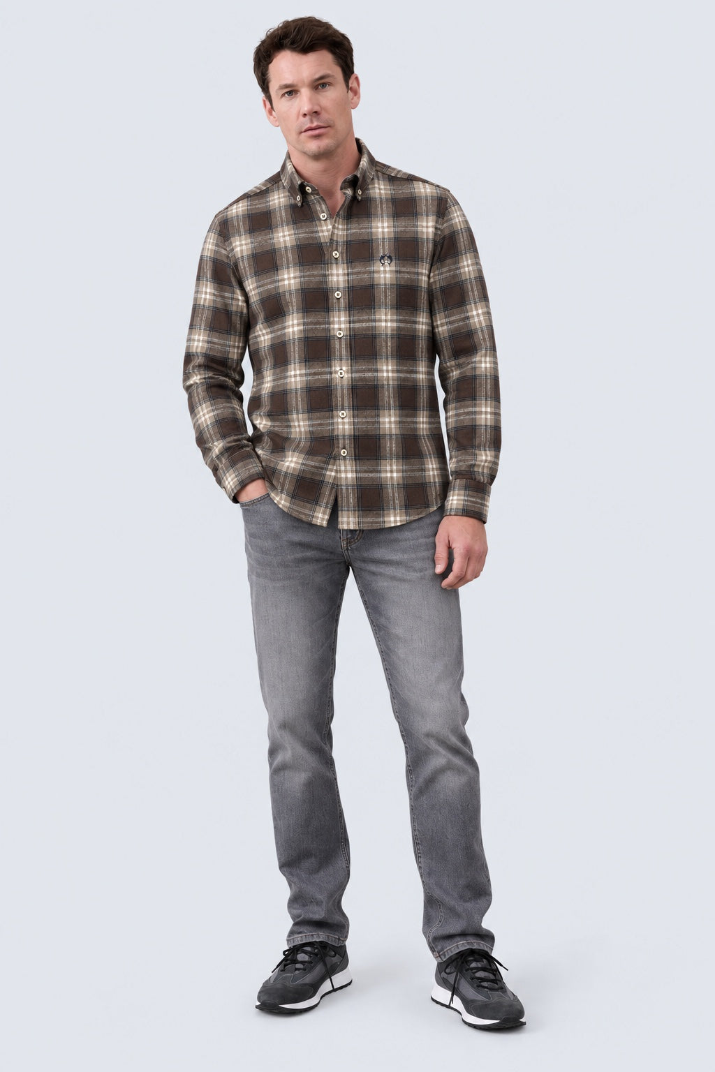 Button‑Down‑Hemd aus Baumwoll‑Mix mit Karomuster in brown check 2