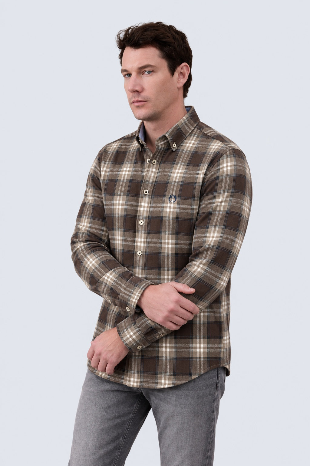 Button‑Down‑Hemd aus Baumwoll‑Mix mit Karomuster in brown check 2, Ansicht 2