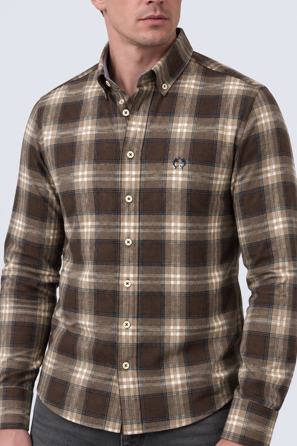 Button‑Down‑Hemd aus Baumwoll‑Mix mit Karomuster in brown check 2, Ansicht 3