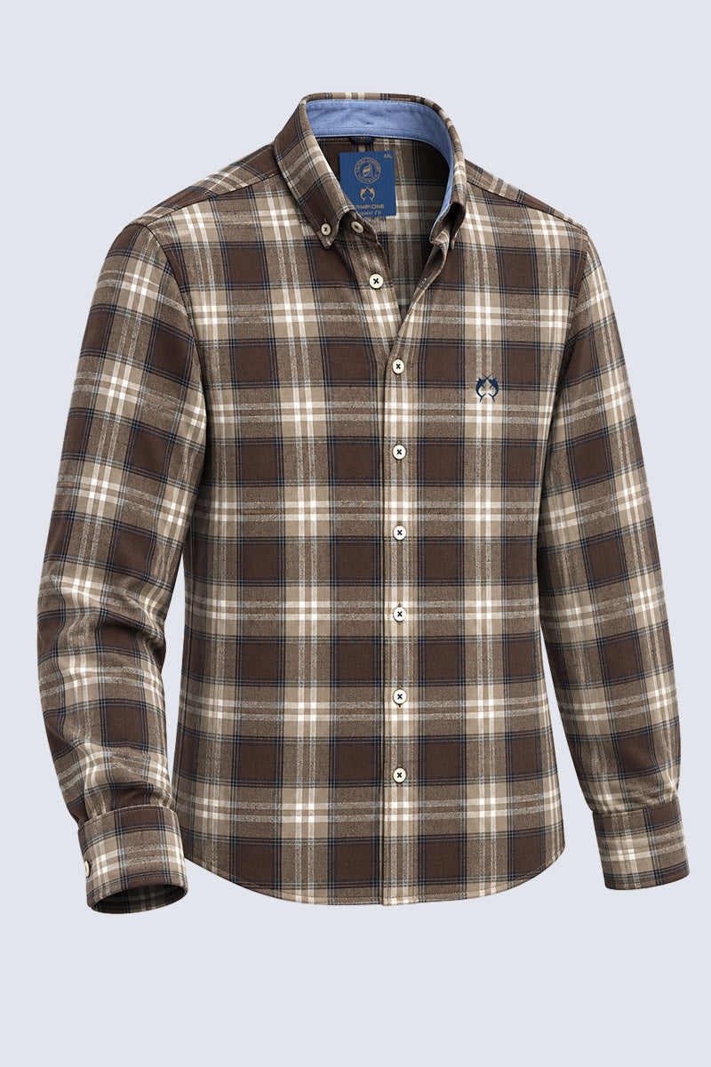 Button‑Down‑Hemd aus Baumwoll‑Mix mit Karomuster in brown check 2