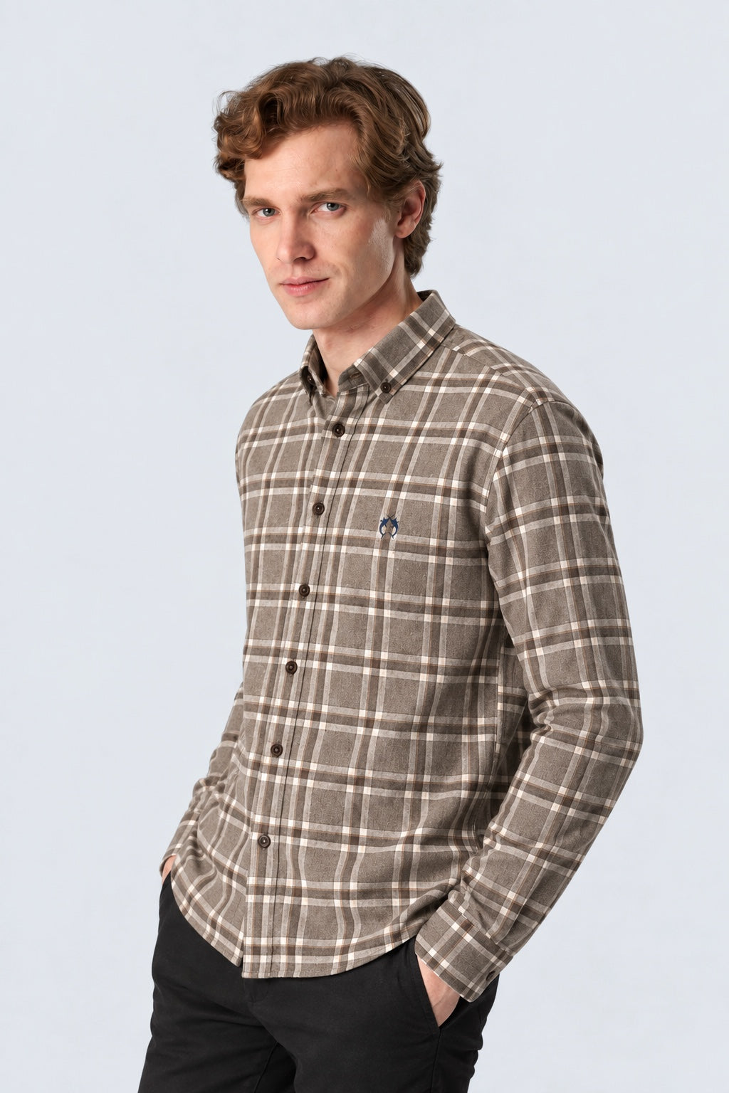 Flanellhemd im Karo-Design mit Button-down-Kragen, Modern Fit in camel check 1, Ansicht 2