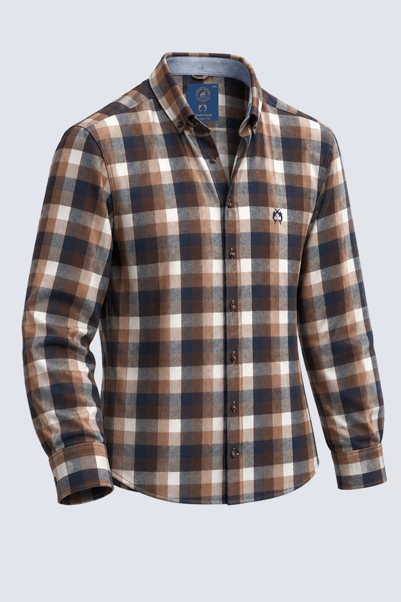 Button‑Down‑Hemd aus Baumwoll‑Mix mit Karomuster in navy check 1