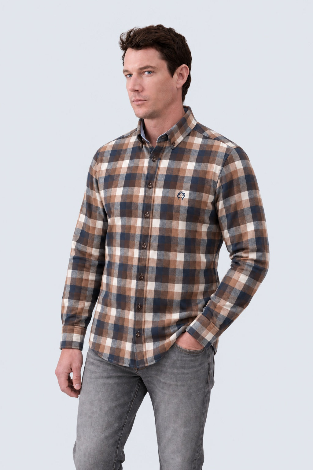 Button‑Down‑Hemd aus Baumwoll‑Mix mit Karomuster in navy check 1, Ansicht 2