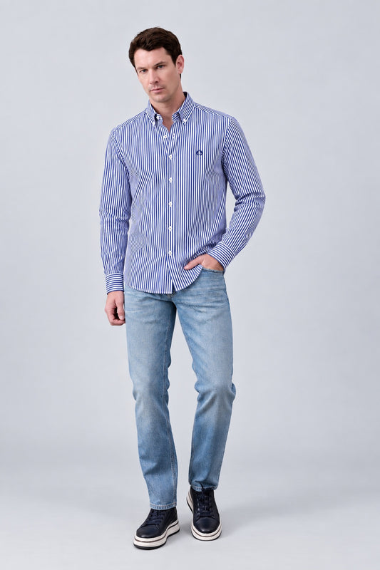 Button-Down-Hemd aus Baumwolle mit Blockstreifen in inndigo stripe 1