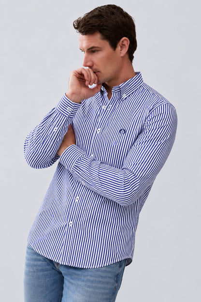Button-Down-Hemd aus Baumwolle mit Blockstreifen in inndigo stripe 1, Ansicht 3