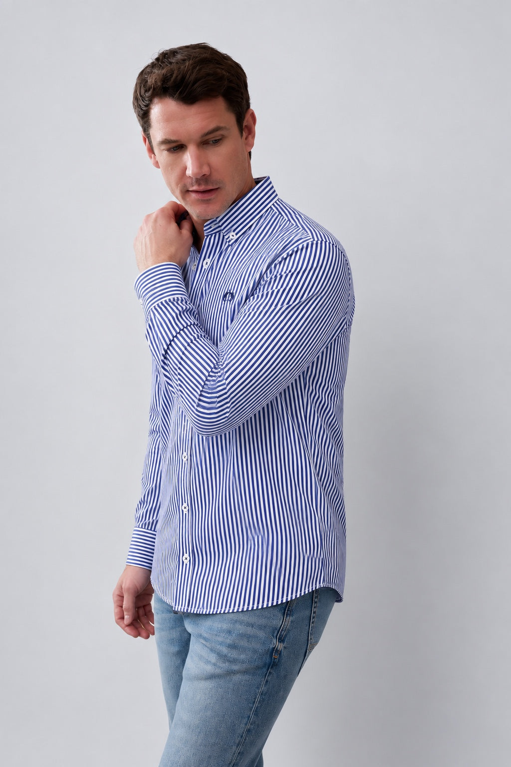 Button-Down-Hemd aus Baumwolle mit Blockstreifen in inndigo stripe 1, Ansicht 4