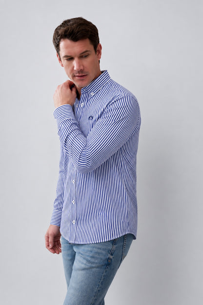 Button-Down-Hemd aus Baumwolle mit Blockstreifen in inndigo stripe 1, Ansicht 4